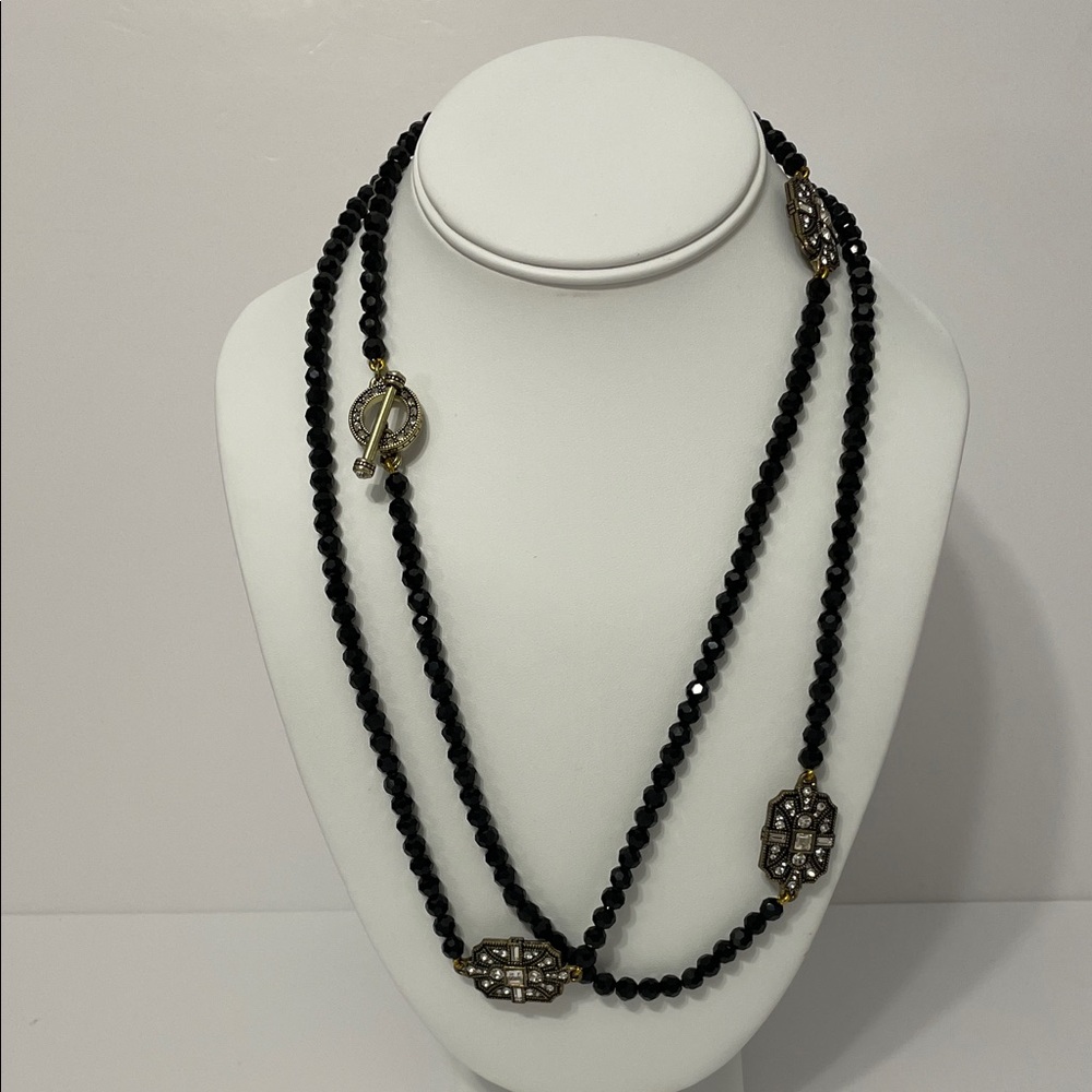 Heidi Daus Black Beaded Necklace with Gold/Bronze Accents